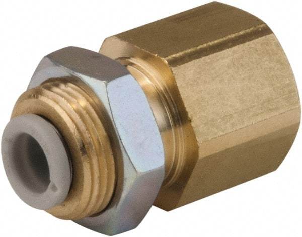 SMC PNEUMATICS - 16mm OD, 3/8 BSPT, Brass/Polybutylene Push-to-Connect Female Bulkhead - 145 Max psi - All Tool & Supply