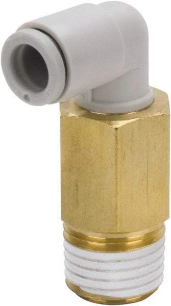 SMC PNEUMATICS - 12mm Outside Diam, 1/4 BSPT, Brass/Polybutylene Push-to-Connect Tube Extended Male Elbow - 145 Max psi - All Tool & Supply