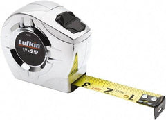 Lufkin - 25' x 1" Yellow Blade Tape Measure - 1/16" Graduation, Inch Graduation Style, Chrome Case - All Tool & Supply