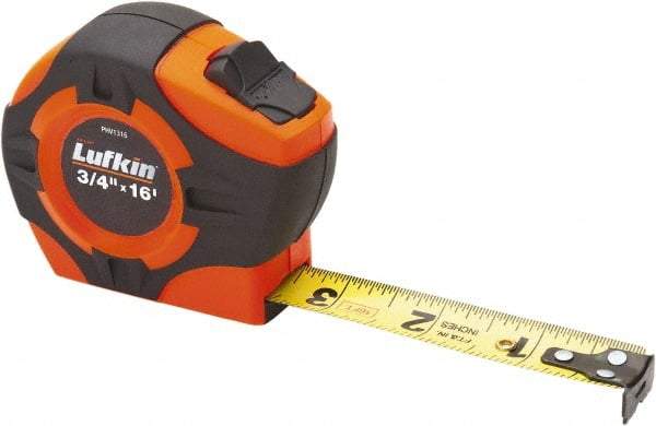 Lufkin - 16' x 3/4" Yellow Blade Tape Measure - 1/16 & 1/32" Graduation, Inch Graduation Style, Chrome Case - All Tool & Supply