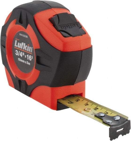 Lufkin - 16' x 3/4" Yellow Blade Tape Measure - 1/16" & 1mm Graduation, Inch/Metric Graduation Style, Chrome Case - All Tool & Supply