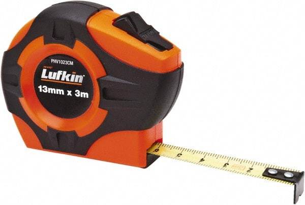 Lufkin - 10' x 1/2" Yellow Blade Tape Measure - 1/16" & 1mm Graduation, Inch/Metric Graduation Style, High-Visibility Orange Case - All Tool & Supply