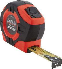 Lufkin - 16' x 3/4" Yellow Blade Tape Measure - 1/16" Graduation, Inch Graduation Style, Orange/Black Case - All Tool & Supply