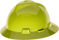 MSA - ANSI Type I, Class E Rated, Ratchet Adjustment Hard Hat - One Size Fits Most, Hi-Viz Yellow, Full Brim - All Tool & Supply