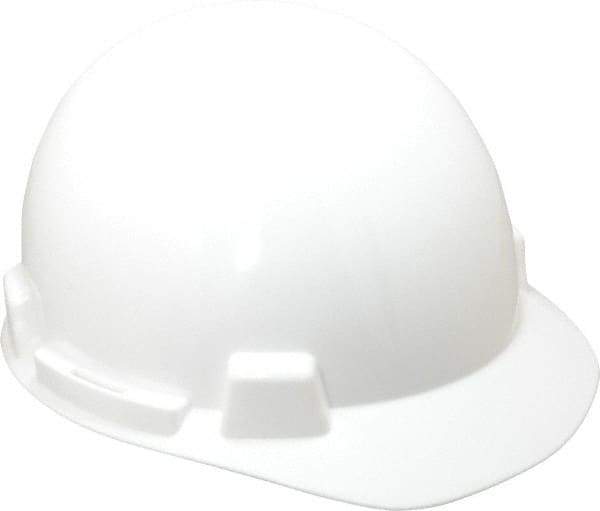 MSA - ANSI Type I, Class E Rated, 4-Point, Ratchet Adjustment Hard Hat - Size 6-1/2 to 8, White, Standard Brim - All Tool & Supply