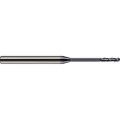 Ball End Mill: 0.05″ Dia, 0.3″ LOC, 3 Flute, Solid Carbide 2-1/2″ OAL, 1/8″ Shank Dia, 30 ° Helix, AlTiN Coated, Single End