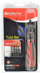 Shaviv - 7 Piece Hand Deburring Tool Set - E Blade Holder, E111P Blades, For Straight Edge, Hole Edge, Hole Inner Surface, Flat Surface - All Tool & Supply