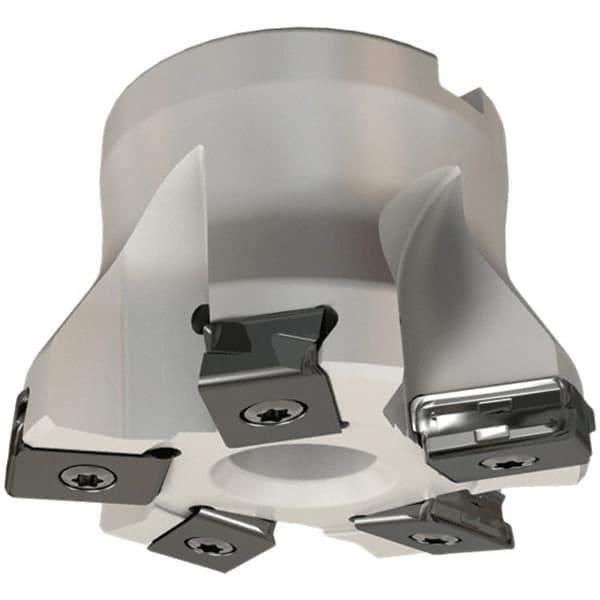 Iscar - 5 Inserts, 2-1/2" Cut Diam, 1" Arbor Diam, 0.118" Max Depth of Cut, Indexable Square-Shoulder Face Mill - 0/90° Lead Angle, 1-3/4" High, HTP LNHT 1606 Insert Compatibility, Through Coolant, Series TangPlunge - All Tool & Supply