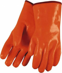 MCR Safety - Size L (9), 12" Long, 28 mil Thick, Supported, PVC Chemical Resistant Gloves - Smooth Finish, Fleece/Jersey Lined, Orange - All Tool & Supply