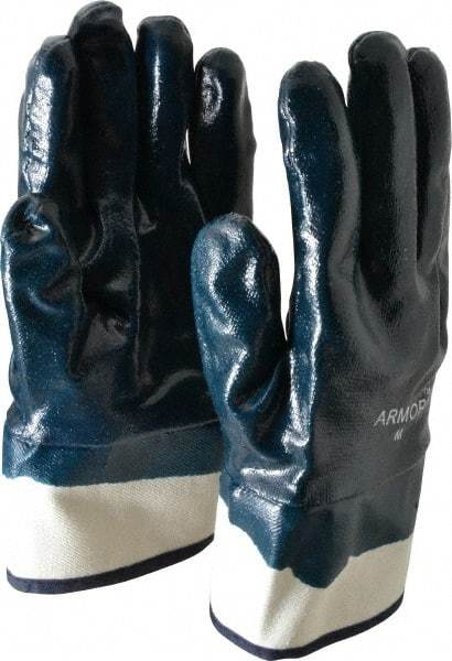 PRO-SAFE - Size M (8) Nitrile Coated Jersey General Protection Work Gloves - For General Purpose, Fully Coated, Safety Cuff, Black/White, Ambidextrous - All Tool & Supply