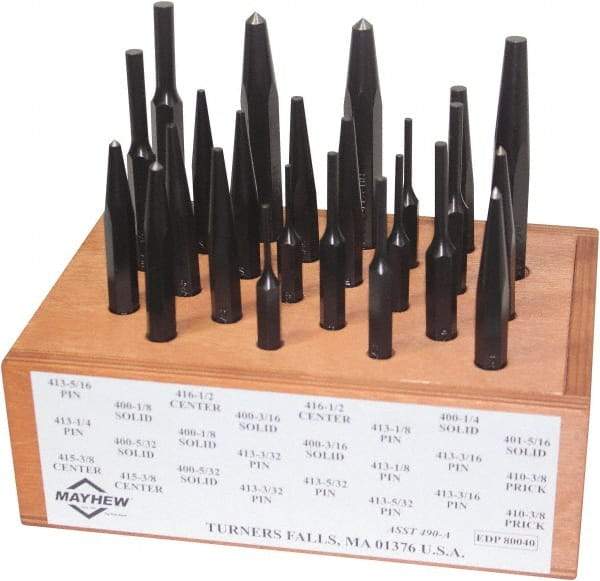 Mayhew - 24 Piece, 1/8 to 1/2", Center, Pin & Prick Starter Punch Set - Hex Shank, Steel, Comes in Boxed - All Tool & Supply
