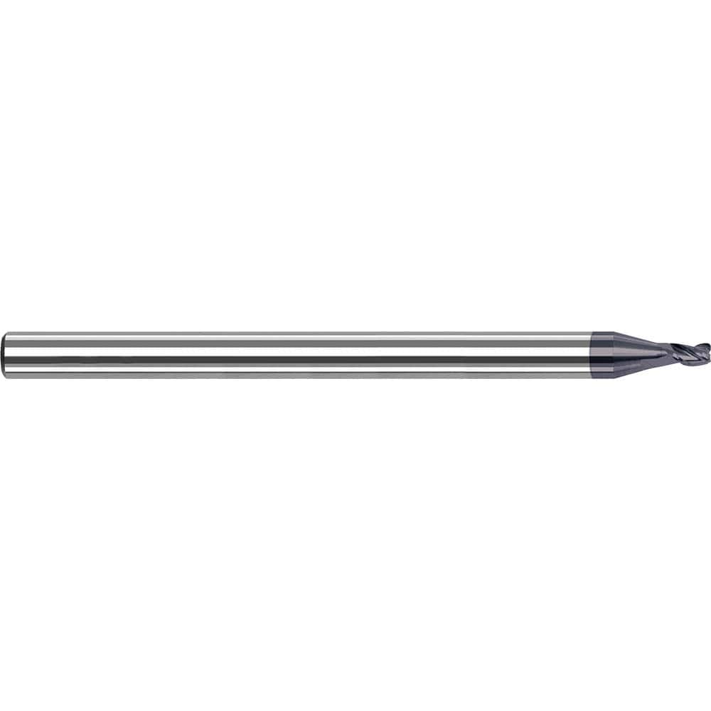 Corner Radius End Mill: 0.085″ Dia, 0.1″ LOC, 1/64″ Radius, 3 Flutes, Solid Carbide 1-1/2″ OAL, 1/8″ Shank Dia, 35 ° Helix, AlTiN Coated, Corner Radius End