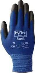 Ansell - Size S (7) Polyurethane General Protection Work Gloves - For General Purpose, Knit Wrist Cuff, Full Fingered, Black/Blue, Paired - All Tool & Supply