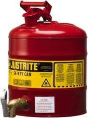 Justrite - 5 Gal Galvanized Steel Self-Closing, Self-Venting, Full-Length Flame Arrester with Bottom Faucet - 16-7/8" High x 11-3/4" Diam, Red with Yellow - All Tool & Supply