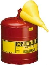 Justrite - 5 Gal 24-Gauge Coated Steel Body Self-Closing, Self-Venting, Full-Length Flame Arrester - 16-7/8" High x 11-3/4" Diam, Red with Yellow - All Tool & Supply