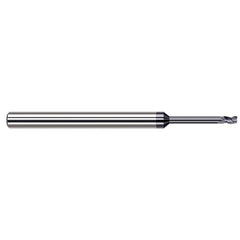 Corner Radius End Mill: 0.0157″ Dia, 0.0236″ LOC, 3 Flutes, Solid Carbide 37 ° Helix, AlTiN Coated, Corner Radius End