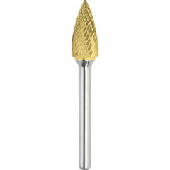 Made in USA - 1/2" Cut Diam, 0.2362" Shank Diam, Tree Head Double Cut Burr - Carbide, 25mm LOC, 70mm OAL - All Tool & Supply