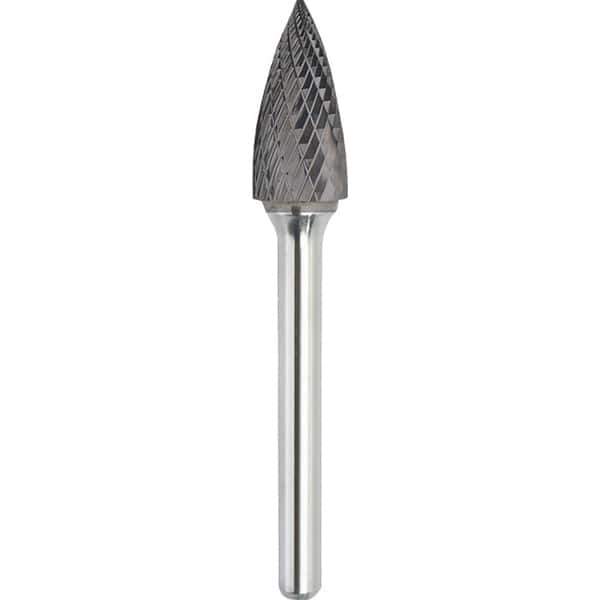 Made in USA - 1/2" Cut Diam, 0.2362" Shank Diam, Tree Head Double Cut Burr - Carbide, 19mm LOC, 64mm OAL - All Tool & Supply