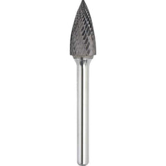 Made in USA - 1/2" Cut Diam, 0.2362" Shank Diam, Tree Head Double Cut Burr - Carbide, 25mm LOC, 70mm OAL - All Tool & Supply