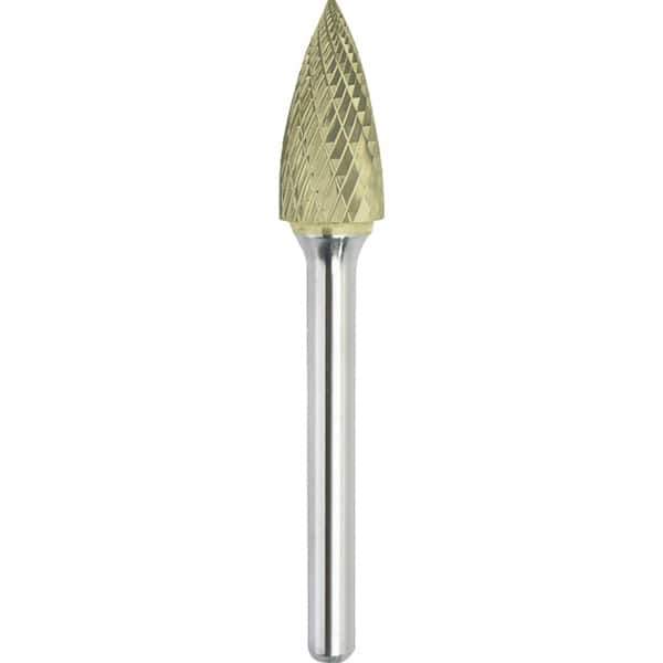 Made in USA - 1/2" Cut Diam, 0.2362" Shank Diam, Tree Head Double Cut Burr - Carbide, 25mm LOC, 70mm OAL - All Tool & Supply