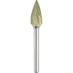 Made in USA - 3/4" Cut Diam, 1/4" Shank Diam, Tree Head Double Cut Burr - Carbide, 1-1/2" LOC, 3-1/4" OAL - All Tool & Supply