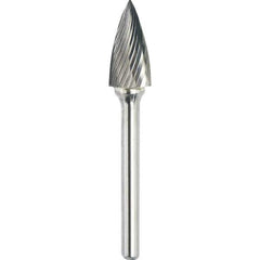 Made in USA - 9.5mm Cut Diam, 0.2362" Shank Diam, Tree Head Single Cut Burr - Carbide, 19mm LOC, 64mm OAL - All Tool & Supply