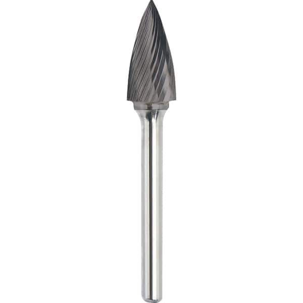 Made in USA - 1/2" Cut Diam, 1/4" Shank Diam, Tree Head Single Cut Burr - Carbide, 1" LOC, 2-3/4" OAL - All Tool & Supply