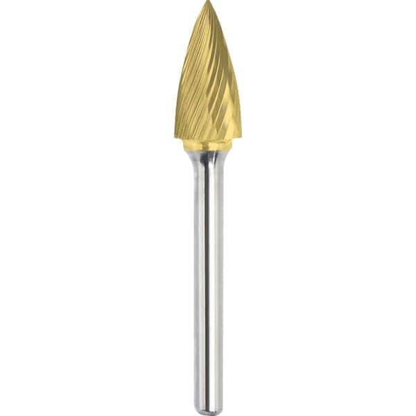 Made in USA - 6.3mm Cut Diam, 0.1181" Shank Diam, Tree Head Single Cut Burr - Carbide, 12.7mm LOC, 50mm OAL - All Tool & Supply