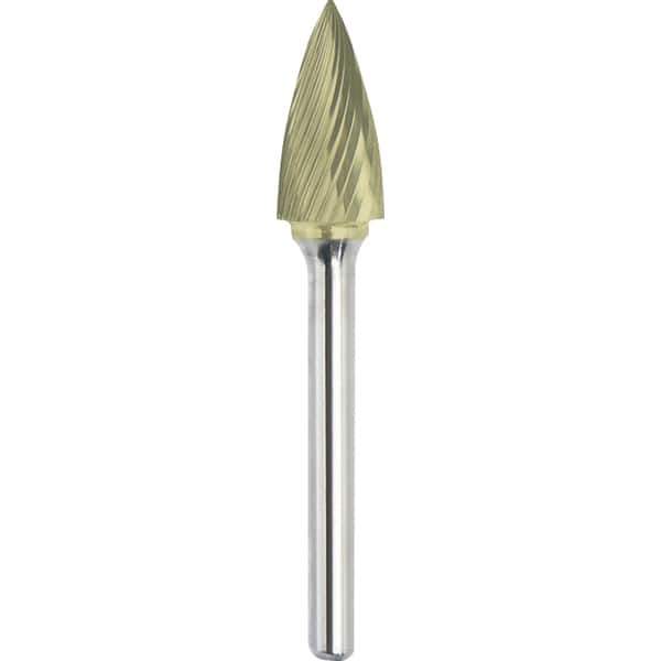 Made in USA - 1/2" Cut Diam, 0.2362" Shank Diam, Tree Head Single Cut Burr - Carbide, 25mm LOC, 70mm OAL - All Tool & Supply