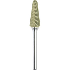 Made in USA - 3/4" Cut Diam, 1/4" Shank Diam, Cone Head Single Cut Burr - Carbide, 1-1/2" LOC, 3-1/4" OAL - All Tool & Supply