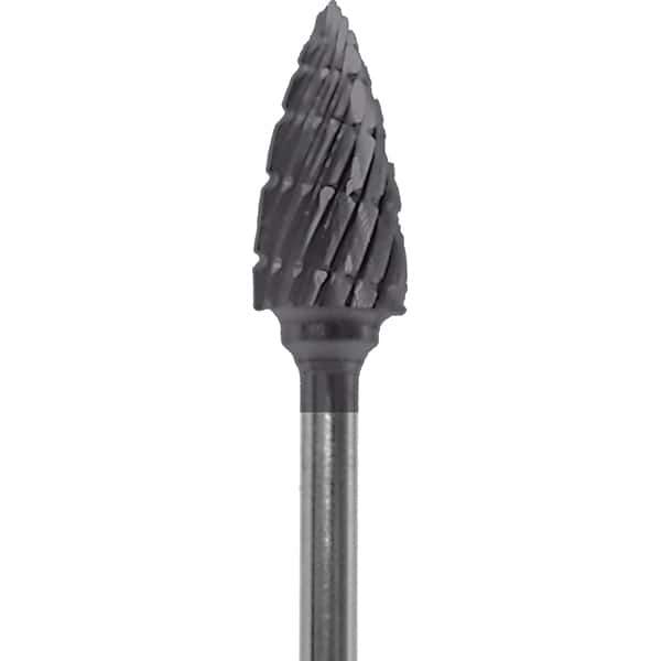 Made in USA - 1/4" Cut Diam, 0.0925" Shank Diam, Tree Head Double Cut Burr - Carbide, 1/2" LOC, 2" OAL - All Tool & Supply