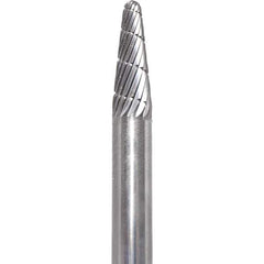 Made in USA - 1/4" Cut Diam, 1/4" Shank Diam, Cone Head Fastmill Cut Burr - Carbide, 5/8" LOC, 2" OAL - All Tool & Supply