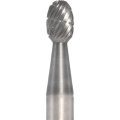 Made in USA - 1/4" Cut Diam, 1/4" Shank Diam, Oval Head Fastmill Cut Burr - Carbide, 3/8" LOC, 2" OAL - All Tool & Supply