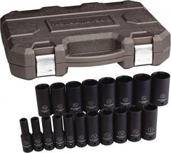 GearWrench - 19 Piece 1/2" Drive Black Finish Deep Well Impact Socket Set - 6 Points, 3/8" to 1-1/2" Range, Inch Measurement Standard - All Tool & Supply