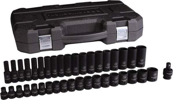 GearWrench - 39 Piece 1/2" Drive Black Finish Deep Well Impact Socket Set - 6 Points, 9mm to 30mm Range, Metric Measurement Standard - All Tool & Supply