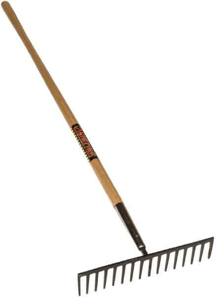 SEYMOUR-MIDWEST - Stone Rake with 62" Straight Wood Handle - 1/2" Blade Width, 16 Tines, 3-1/2" Tine Length - All Tool & Supply