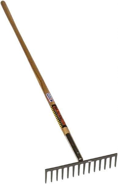 SEYMOUR-MIDWEST - Stone Rake with 66" Straight Wood Handle - 1/2" Blade Width, 14 Tines, 3-1/2" Tine Length - All Tool & Supply