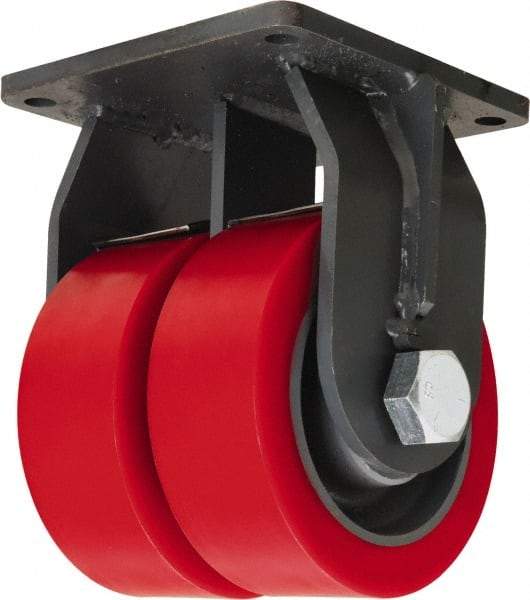 Hamilton - 12" Diam x 4" Wide x 15-1/2" OAH Top Plate Mount Dual Rigid Caster - Polyurethane Mold on Forged Steel, 14,400 Lb Capacity, Tapered Roller Bearing, 8-1/2 x 8-1/2" Plate - All Tool & Supply