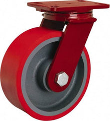 Hamilton - 8" Diam x 3" Wide x 10-1/8" OAH Top Plate Mount Swivel Caster - Polyurethane Mold onto Cast Iron Center, 2,200 Lb Capacity, Sealed Precision Ball Bearing, 4-1/2 x 6-1/2" Plate - All Tool & Supply