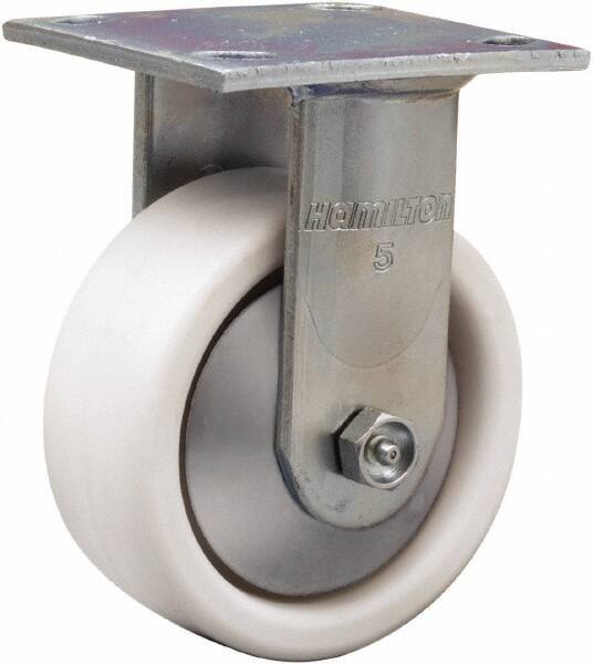 Hamilton - 5" Diam x 2" Wide x 6-1/2" OAH Top Plate Mount Rigid Caster - Polyolefin, 650 Lb Capacity, Delrin Bearing, 4 x 4-1/2" Plate - All Tool & Supply