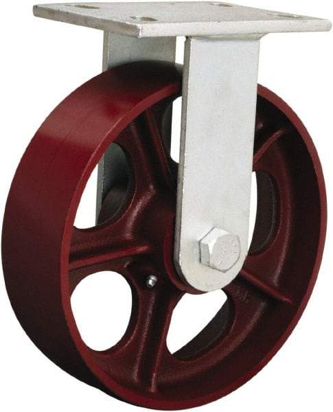 Hamilton - 8" Diam x 3" Wide x 10-1/2" OAH Top Plate Mount Rigid Caster - Polyurethane Mold onto Cast Iron Center, 3,000 Lb Capacity, Tapered Roller Bearing, 5-1/4 x 7-1/4" Plate - All Tool & Supply