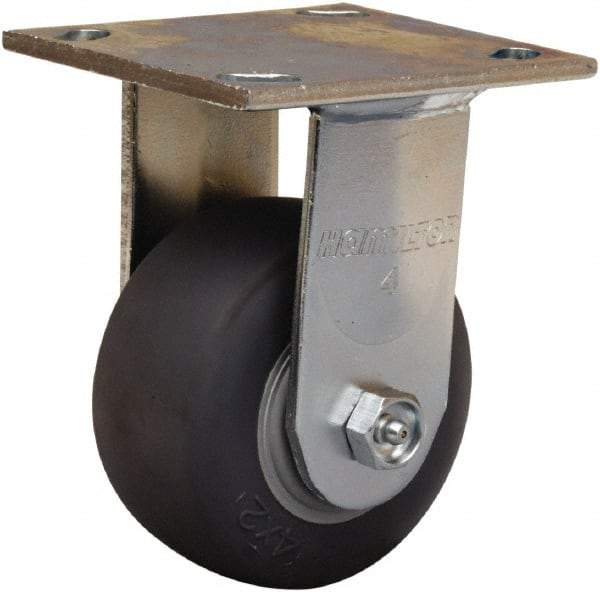 Hamilton - 4" Diam x 2" Wide x 5-5/8" OAH Top Plate Mount Rigid Caster - Rubber Mold on Polyolefin, 300 Lb Capacity, Straight Roller Bearing, 4 x 4-1/2" Plate - All Tool & Supply