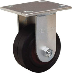 Hamilton - 4" Diam x 2" Wide x 5-5/8" OAH Top Plate Mount Rigid Caster - Rubber Mold on Cast Iron, 300 Lb Capacity, Straight Roller Bearing, 4 x 4-1/2" Plate - All Tool & Supply