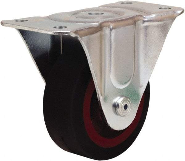 Hamilton - 4" Diam x 1-1/2" Wide x 5" OAH Top Plate Mount Rigid Caster - Rubber Mold on Cast Iron, 200 Lb Capacity, Straight Roller Bearing, 3 x 6-3/16" Plate - All Tool & Supply