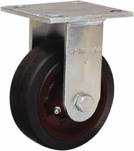 Hamilton - 4" Diam x 2" Wide x 5-5/8" OAH Top Plate Mount Rigid Caster - Rubber Mold on Cast Iron, Straight Roller Bearing, 4 x 4-1/2" Plate - All Tool & Supply