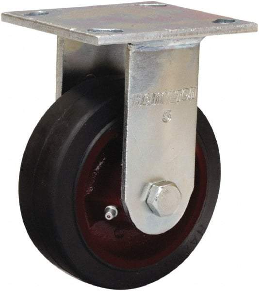 Hamilton - 5" Diam x 2" Wide x 6-1/2" OAH Top Plate Mount Rigid Caster - Rubber Mold on Cast Iron, 350 Lb Capacity, Straight Roller Bearing, 4 x 4-1/2" Plate - All Tool & Supply