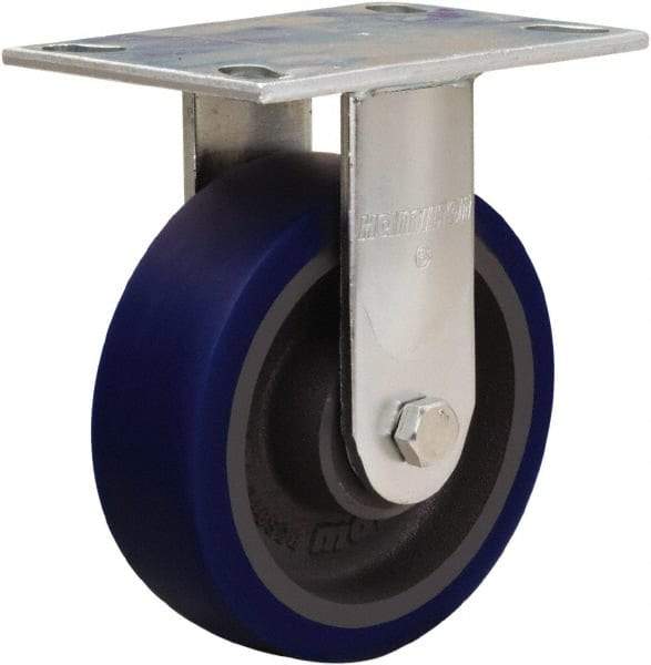 Hamilton - 6" Diam x 2" Wide x 7-1/2" OAH Top Plate Mount Rigid Caster - Polyurethane Mold onto Cast Iron Center, 900 Lb Capacity, Sealed Precision Ball Bearing, 4-1/2 x 6-1/4" Plate - All Tool & Supply