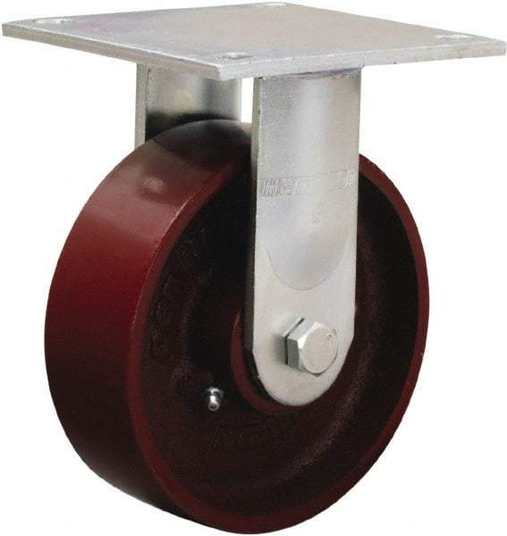 Hamilton - 6" Diam x 2" Wide x 7-1/2" OAH Top Plate Mount Rigid Caster - Cast Iron, 1,250 Lb Capacity, Sealed Precision Ball Bearing, 5 x 5-1/2" Plate - All Tool & Supply