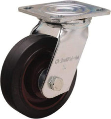 Hamilton - 5" Diam x 1-1/2" Wide x 6-1/8" OAH Top Plate Mount Swivel Caster - Rubber Mold on Cast Iron, 240 Lb Capacity, Straight Roller Bearing, 4 x 4-1/2" Plate - All Tool & Supply