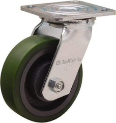 Hamilton - 5" Diam x 1-1/2" Wide x 6-1/8" OAH Top Plate Mount Swivel Caster - Polyurethane Mold onto Cast Iron Center, 550 Lb Capacity, Straight Roller Bearing, 4 x 4-1/2" Plate - All Tool & Supply